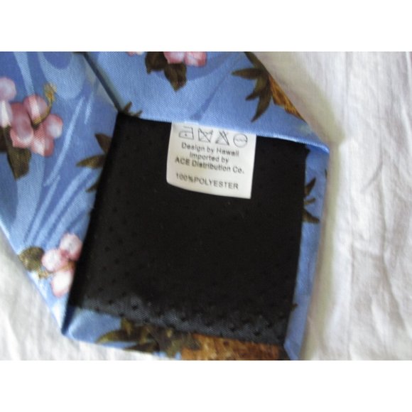 Beautiful Tropical Hawaii ALOHA Pineapple Hibiscus Hand made Neck Tie Blue - Picture 6 of 6